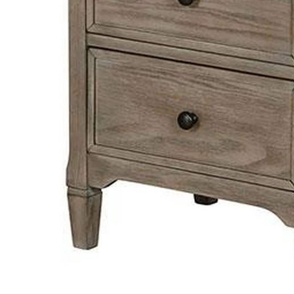 Transitional Rustic Wire-Brushed Gray Wooden 2-Drawer Nightstand