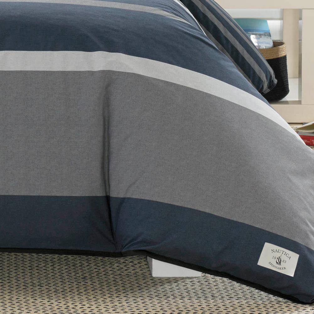 Nautica Charcoal and Navy Cotton Full/Queen Duvet Set