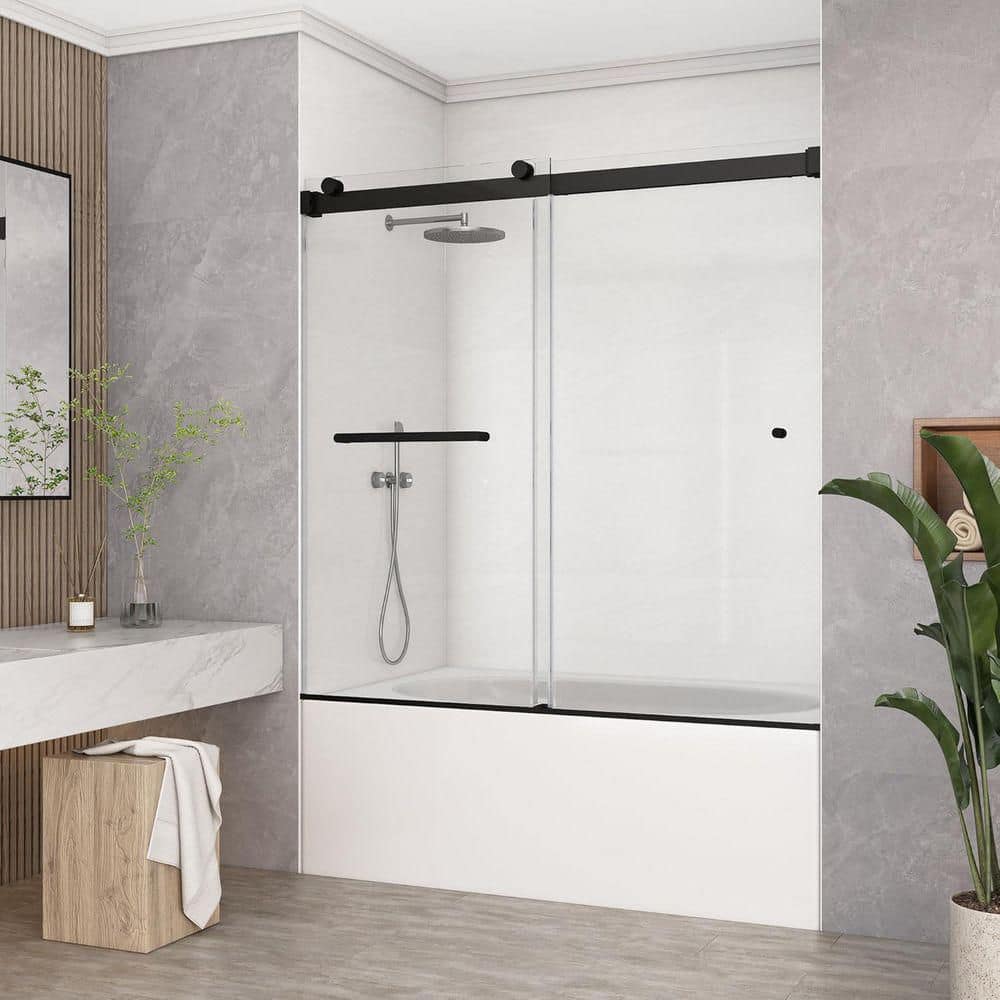 60 in. W x 60 in. H Double Sliding Frameless Tub Door in Matte Black with 5/16 in. Clear Tempered Glass price history on PriceWatchPro