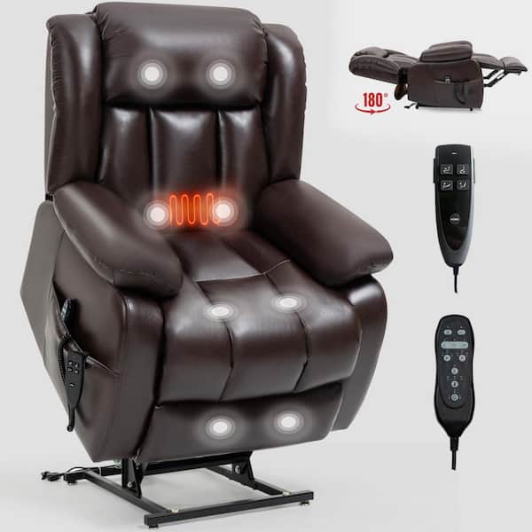 Brown Faux Leather Power Lift Recliner Chair with Vibration Massage Lumbar Heat