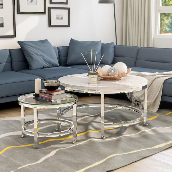 Buy Anikaa Devon Nesting Table with Real Marble Coffee Table for