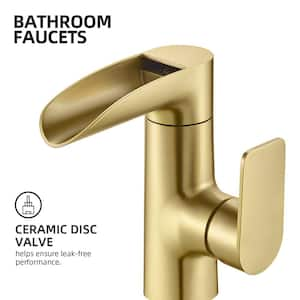 Waterfall Single Handle Single Hole Bathroom Faucet in Brushed Gold