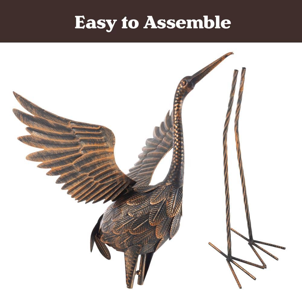 Handcrafted Bronze Metal Crane Garden Statue for Outdoor Decor
