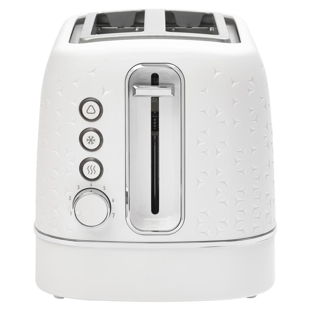 White and Chrome Stainless Steel 2-Slice Toaster with Wide Slot and Crumb Tray