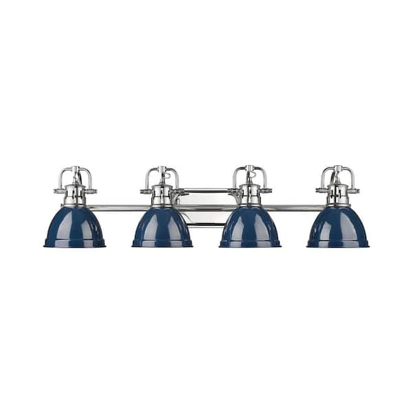 Duncan 8.25 in. 4-Light Chrome Vanity Light with Blue Shade