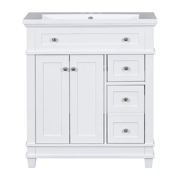 Boosicavelly 30 in. W x 18 in. D x 34 in. H Single Sink Freestanding Bath Vanity in White with White Resin Top