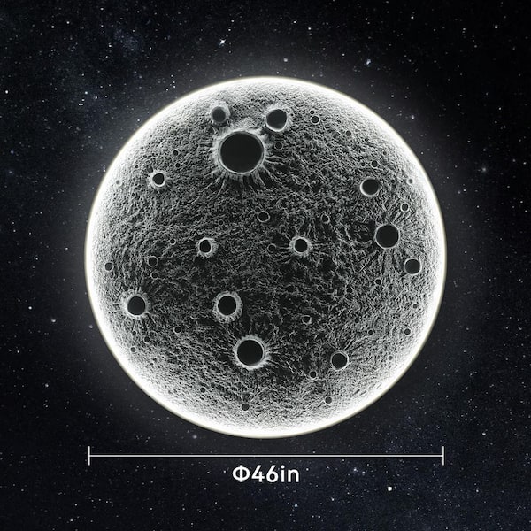GOGEXX 46 in. x 46 in. Gray Realistic Resin Moon Dimmable LED Wall