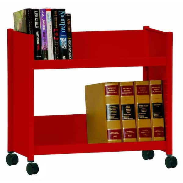 Sandusky 2-Sloped Shelf Welded Booktruck in Fire Engine Red