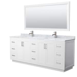 Miranda 84 in. W x 22 in. D x 33.75 in. H Double Sink Bath Vanity in White with White Carrara Marble Top and Mirror