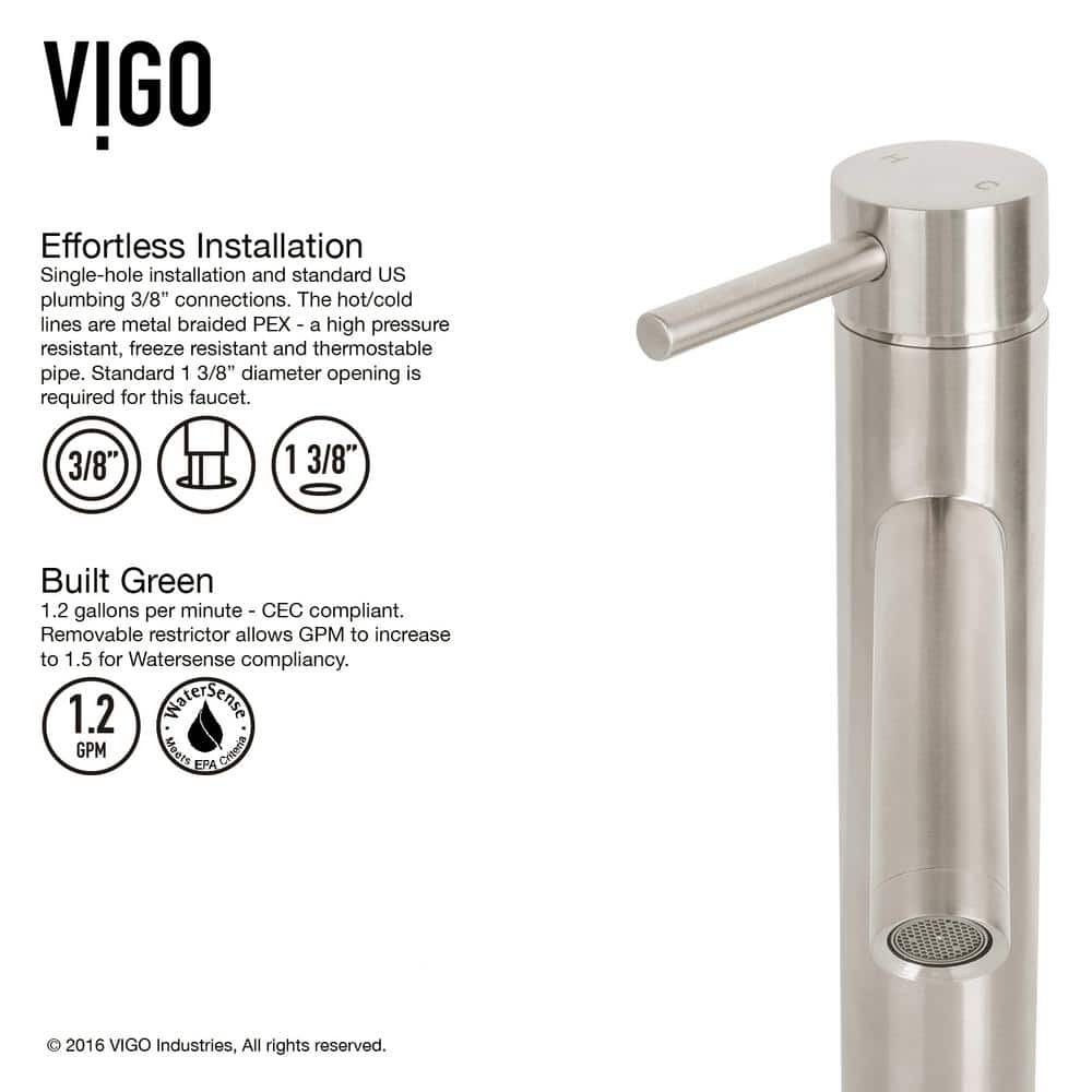 Brushed Nickel 12 3/4" Brass Single Hole Vessel Faucet