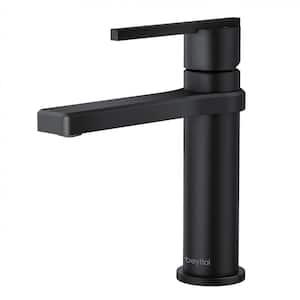 Single-Handle Single Hole Mid Arc Bathroom Faucet with Supply Lines in Spot Defense Matte Black