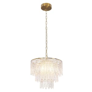 5-Light Gold Modern Elegant Crystal Pendant Light with Crystal Shade and Adjustable Chain