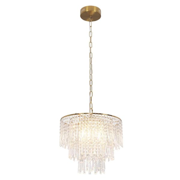 OUKANING 5-Light Gold Modern Elegant Crystal Pendant Light with Crystal Shade and Adjustable Chain