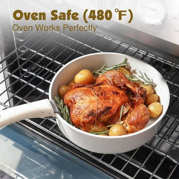 24 Piece White Granite Nonstick Cookware Set Induction Safe with