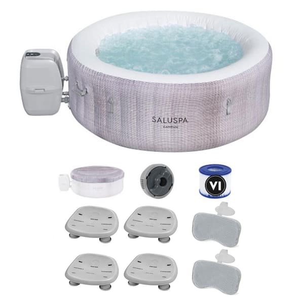 SaluSpa Cancun 4-Person 120-Jet Inflatable Hot Tub with Pool/Spa Seat (2-Pack) and Headrest Pillow (2-Pack)