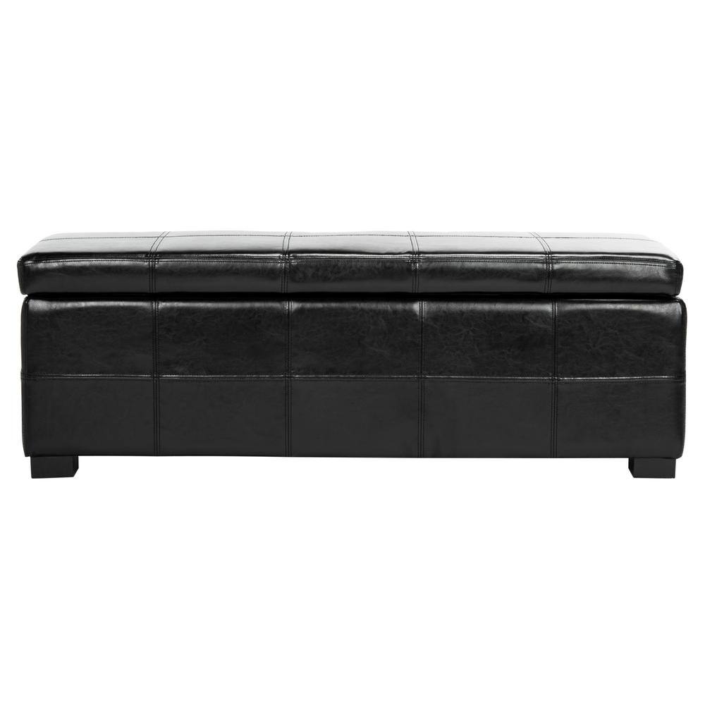 Madison Large Black Leather Storage Bench with Hardwood Frame