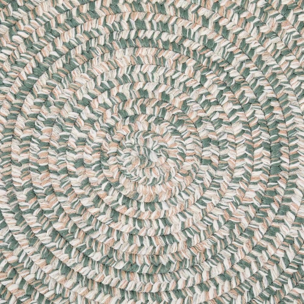 Green and White Oval Braided Wool Blend Area Rug 2' x 3'