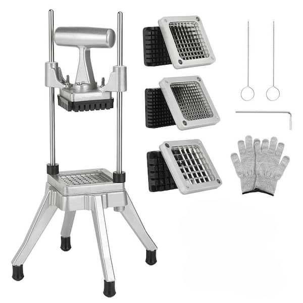 Stainless Steel Manual Vegetable Chopper and French Fry Cutter with 3 Interchangeable Blades for Home Kitchen Use