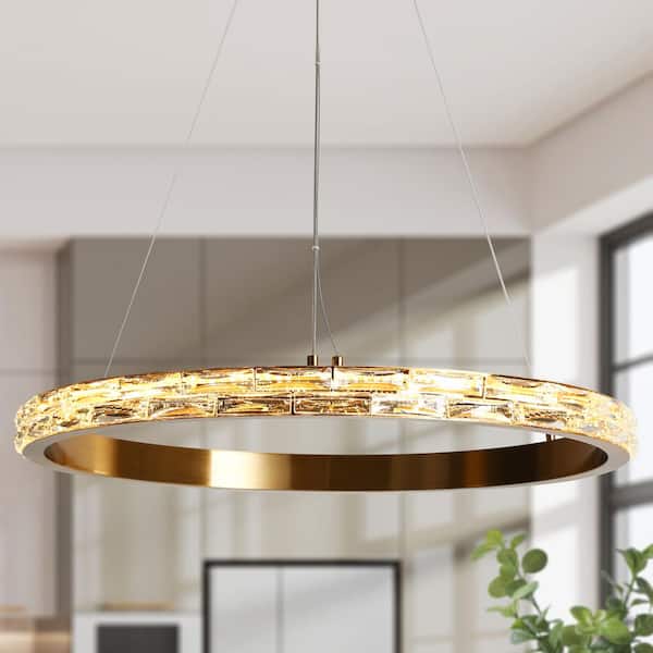 LNC Sledeifyra 1-Light Dimmable Integrated LED Brass Chandelier with Crystal Accent