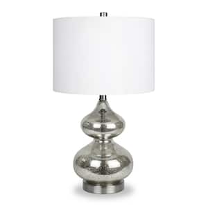23 in. White Glam Integrated LED Bedside Table Lamp with White Fabric Shade