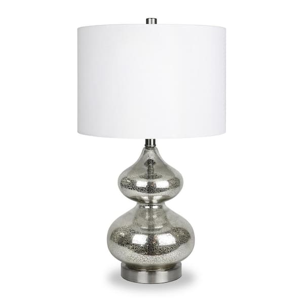 HomeRoots 23 in. White Glam Integrated LED Bedside Table Lamp with White Fabric Shade
