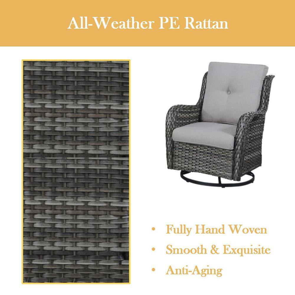Gray Wicker Outdoor Rocking Armchair with Cushions