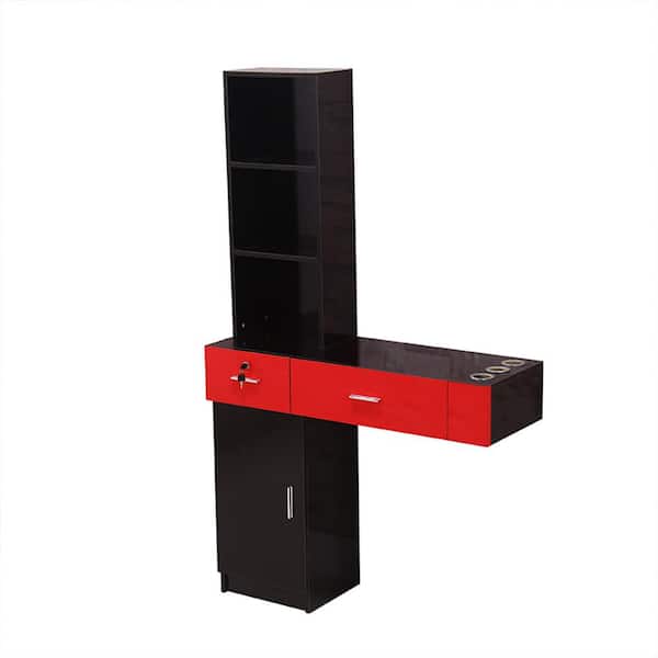 Karl home Wall Mount Beauty Salon Spa Cabinet Hair Styling Station Shelf Desk Black Red