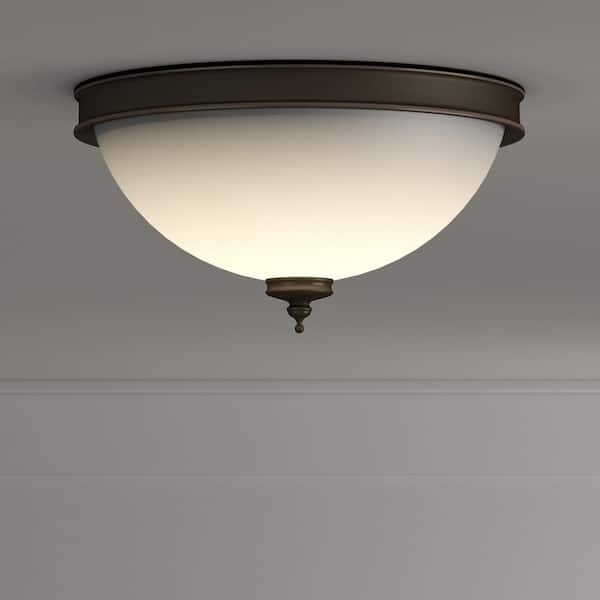 Hampton Bay Eastpoint 13 in. 2-Light Oil Rubbed Bronze Flush Mount with Frosted Glass Shade