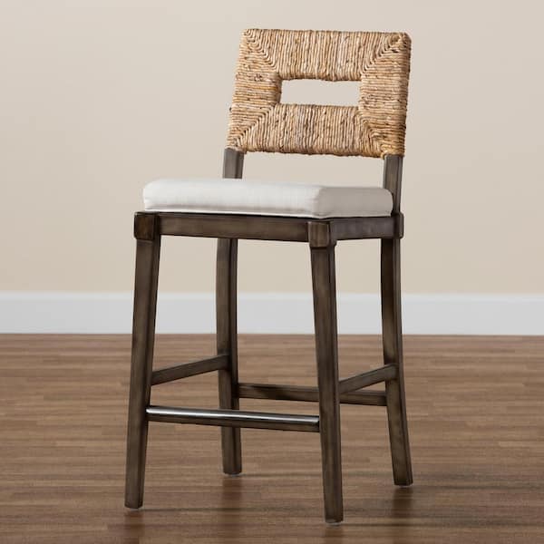 Porsha 37.8 in. Natural Seagrass and Dark Brown Wood Frame Counter Height Bar Stool