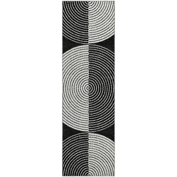 Mayfield Premium Machine Washable Abstract AMF2275 Black 2 ft. x 7 ft. Runner Rug