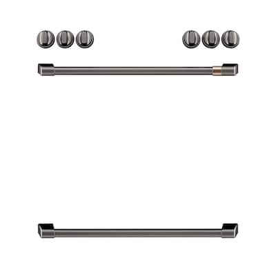 Front Control Electric Range Handle and Knob Kit in Brushed Black