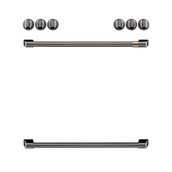 Cafe Front Control Electric Range Handle and Knob Kit in Brushed Black