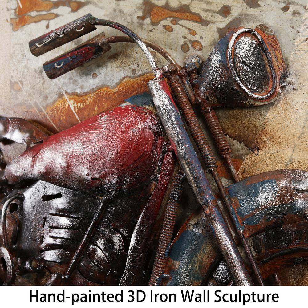 Hand Painted Iron Dimensional Wall Art with Classic Motorcycle Design