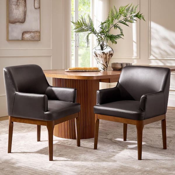 Theodore Brwon Faux Leather Dining Chair with Solid Wood Legs