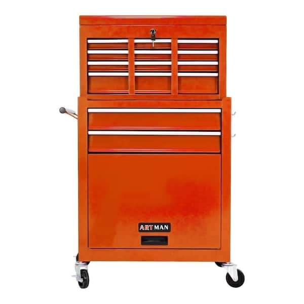 Orange 24.2 in. W x 12.9 in. D x 43.1 in. H Rolling Tool Storage Chest with Wheels and 8 Drawers Outdoor Storage Cabinet