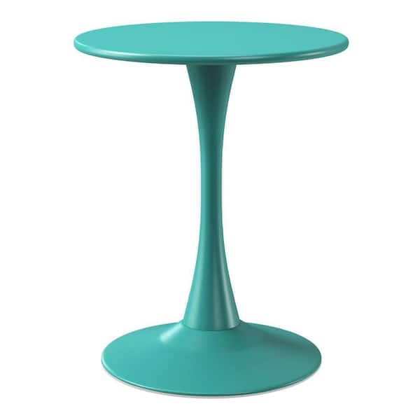 Frond and Form Outdoor Patio Modern 23.5 in. Round Steel Bistro Dining Table w/ Sturdy Tulip Base, Turquoise