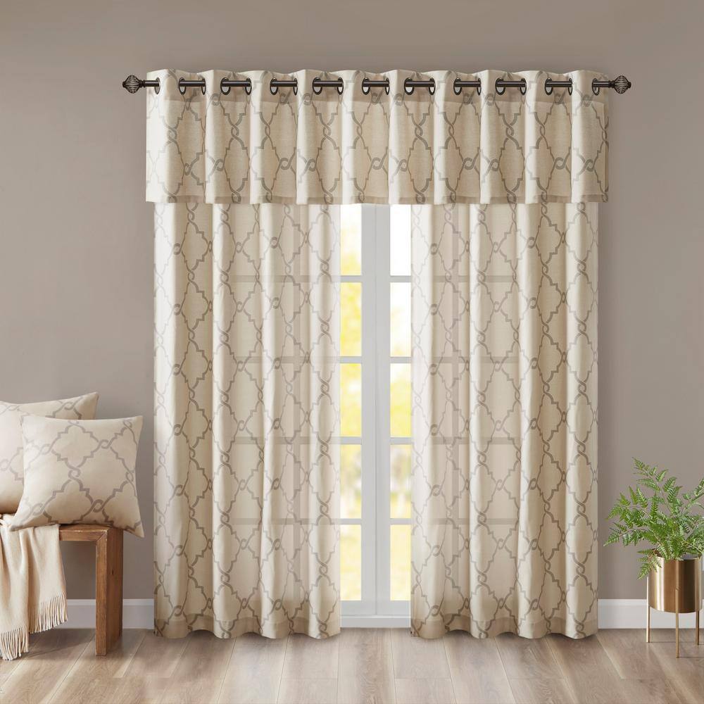 Beige and Grey Fretwork Grommet Top Window Valance 50"x18"