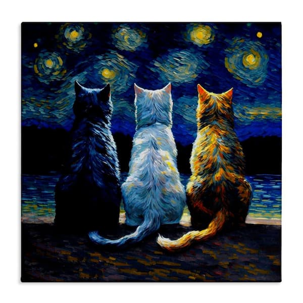 Van Gogh Style Cats by Svetlana Aleynikova Unframed Animal Graphic Art Print 36 in. x 36 in.