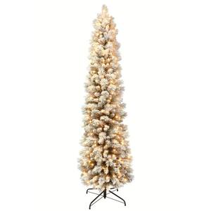 7.5 ft. Pre-Lit Incandescent Flocked Pencil Portland Pine Artificial Christmas Tree with 350 UL-Listed Clear Lights