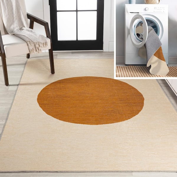 JONATHAN Y Cirkel Minimalist Geometric Dot Machine-Washable Cream/Rust 8 ft. x 10 ft. Area Rug