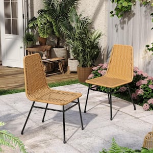 Nastans PE Wicker Dining Chair, Metal Base, Natural, Set of 2