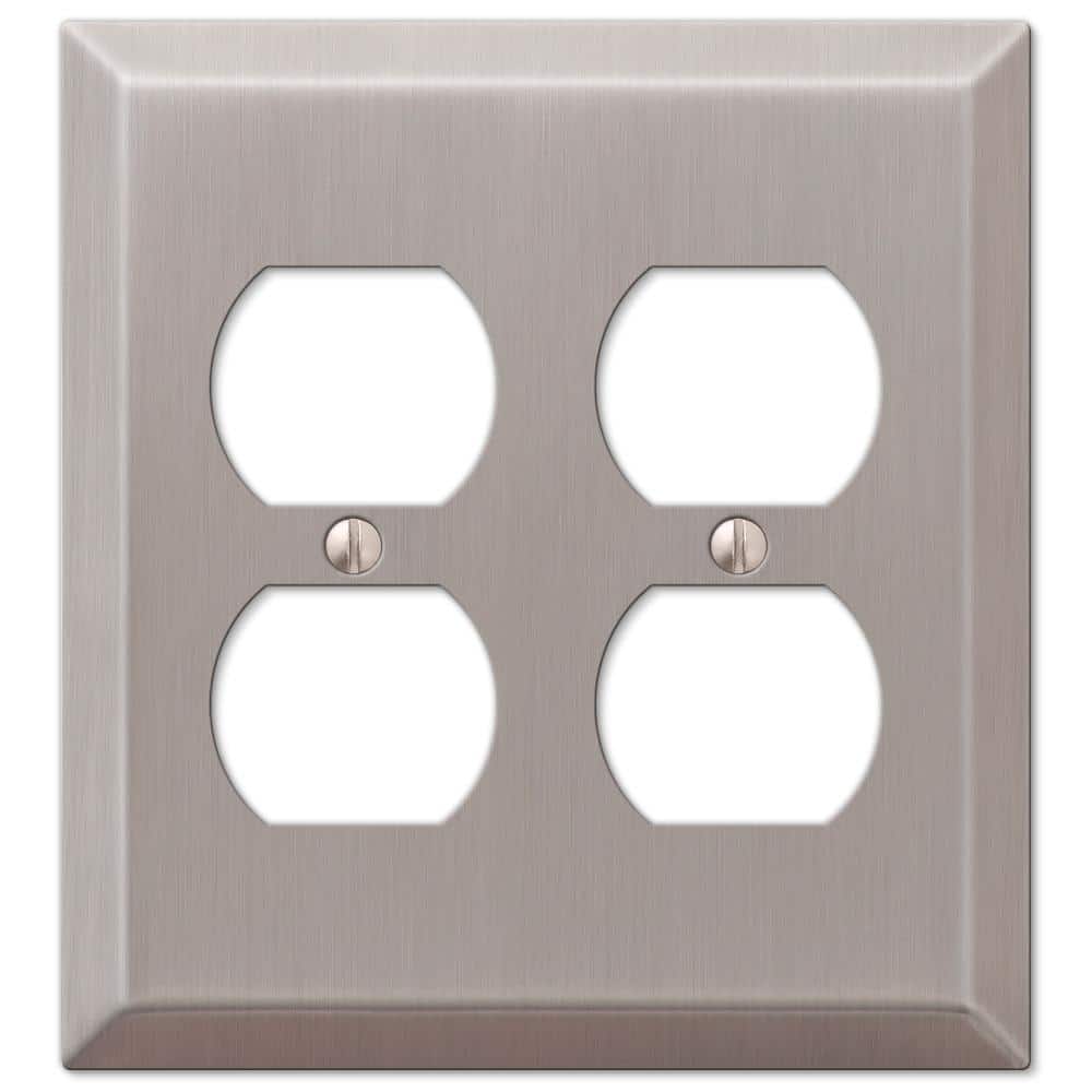 Brushed Nickel 2-Gang Stamped Steel Duplex Wall Plate