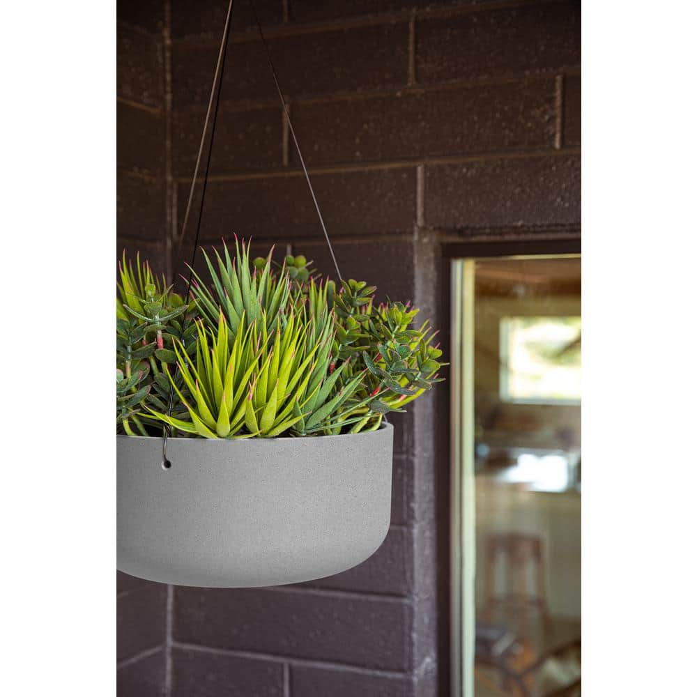 Gray Plastic-Stone Hanging Outdoor Planter Set, 14-inch