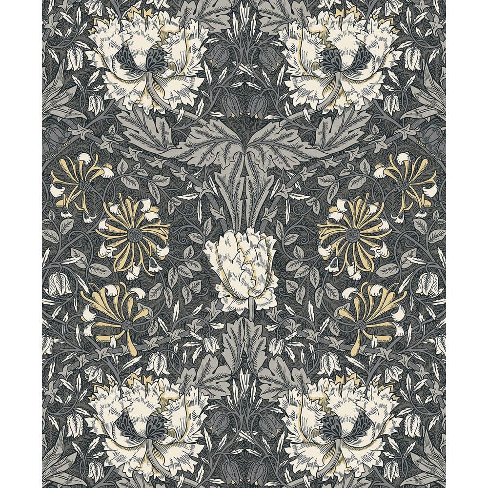 Charcoal and Goldenrod Ogee Flora Unpasted Nonwoven Paper Wallpaper Roll 57.5 sq. ft. price history on PriceWatchPro