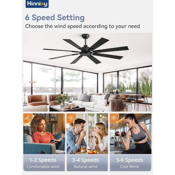 62 in. Modern Indoor Black 6-Speed Downrod Mount Ceiling Fan No Light with Remote and Dual Color Blades Quiet DC Motor