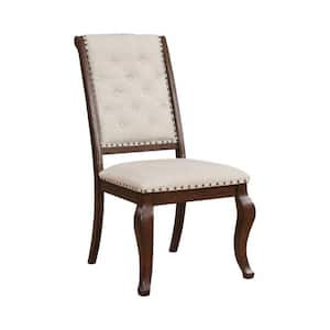 Brown and Cream Fabric Deep Button Tufting Dining Chair (Set of 2)