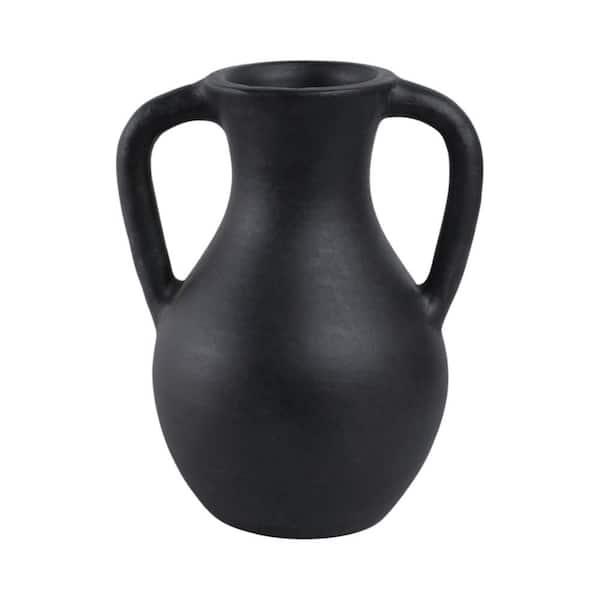 Liv & Skye 11.5 in. Black Ceramic Cylinder with Handles Decorative