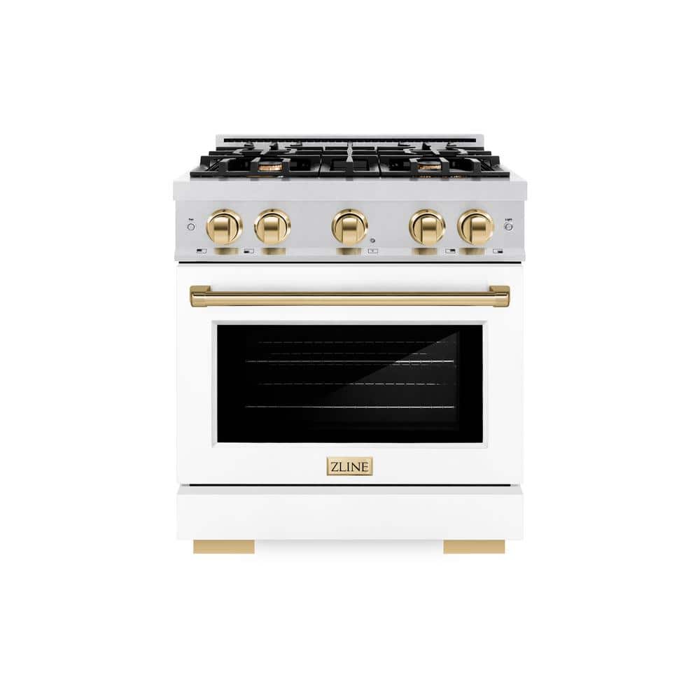Autograph 30 in. Select Dual Fuel Range with 4 Burners and Convection Oven in Satin Steel with White and Gold Accents price history on PriceWatchPro