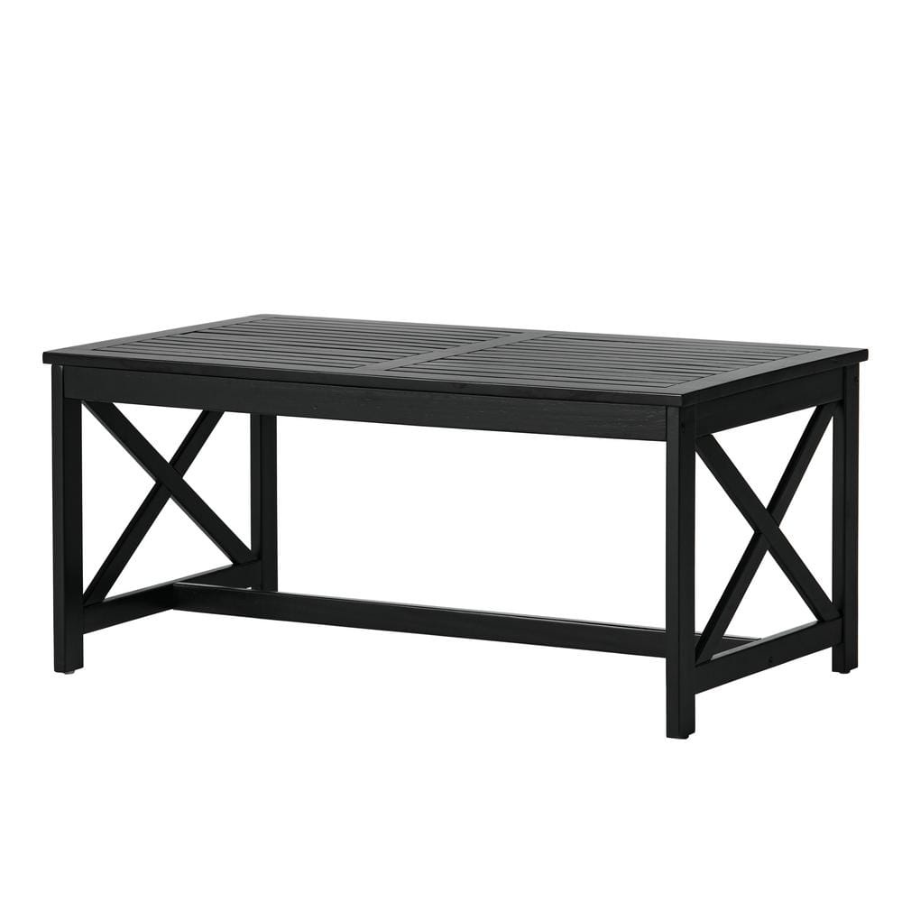 Black Acacia Wood Outdoor Rectangle Coffee Table