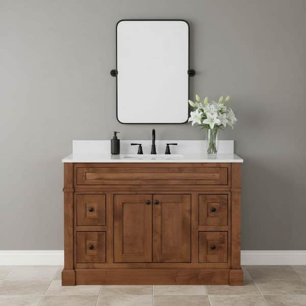 Horsham 49 in. Single Sink Dawn Brown Freestanding Bath Vanity with Mineral White Quartz Top Assembled